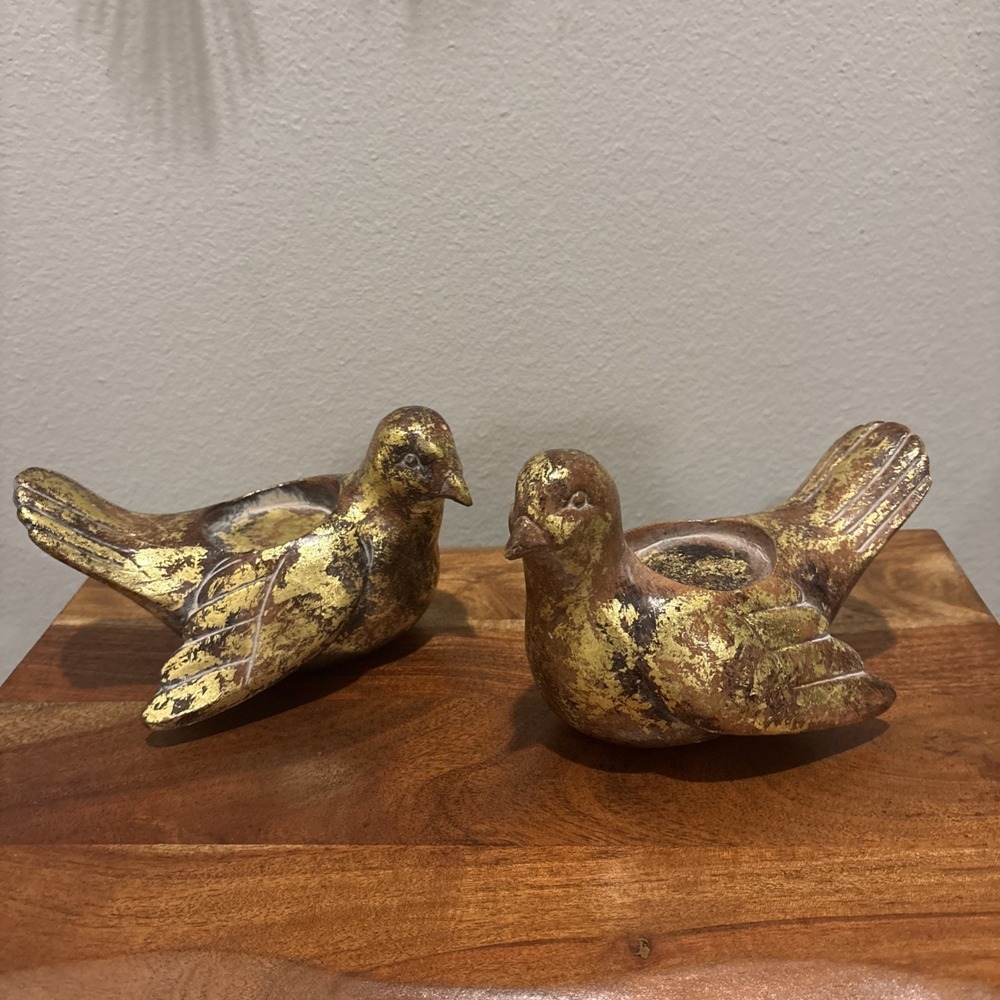 Bird Dove Tea Light Votive Candle Holder Gilded Gold~ Set of 2~Beautiful~EUC